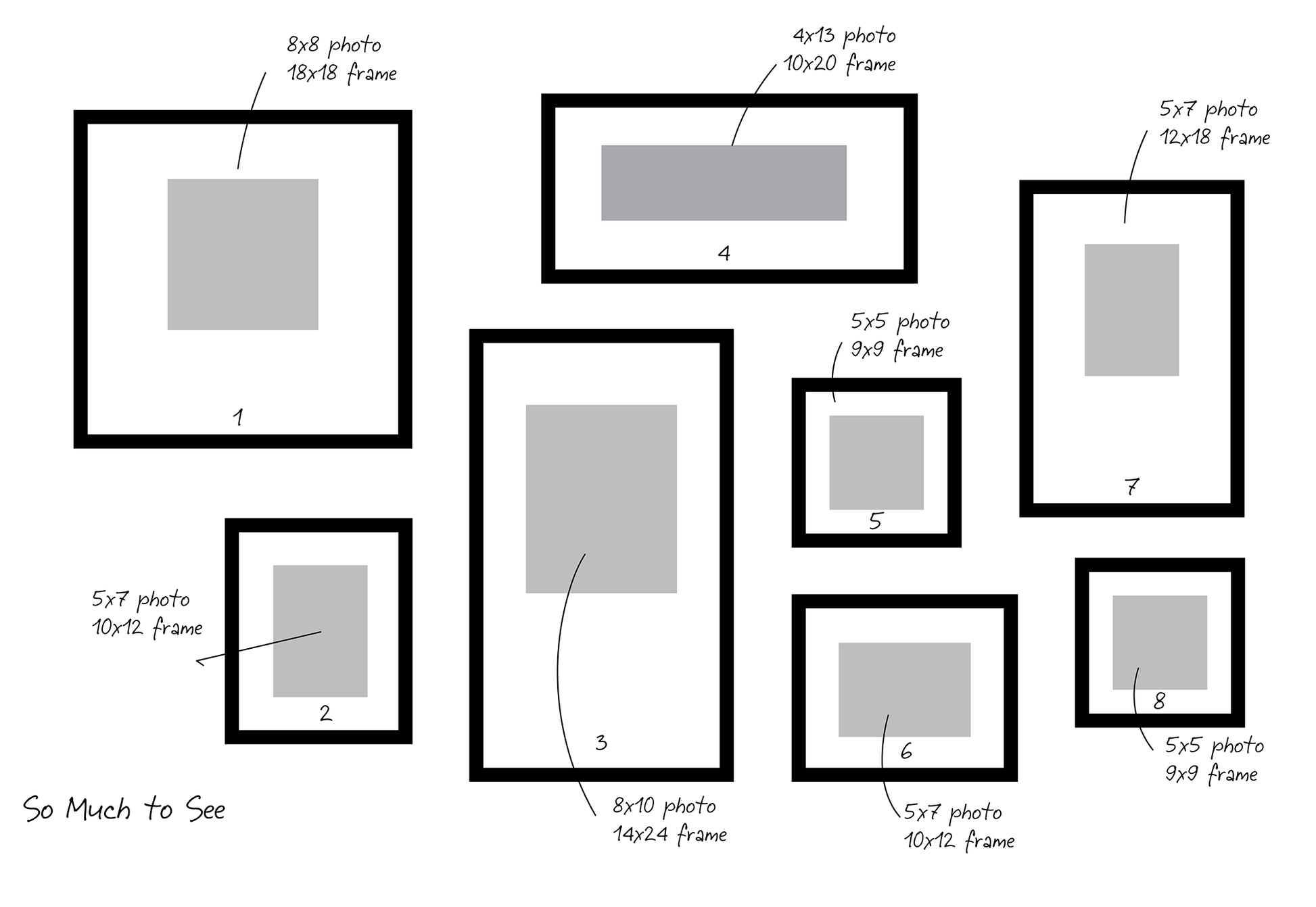 Layout for 8 frame gallery wall