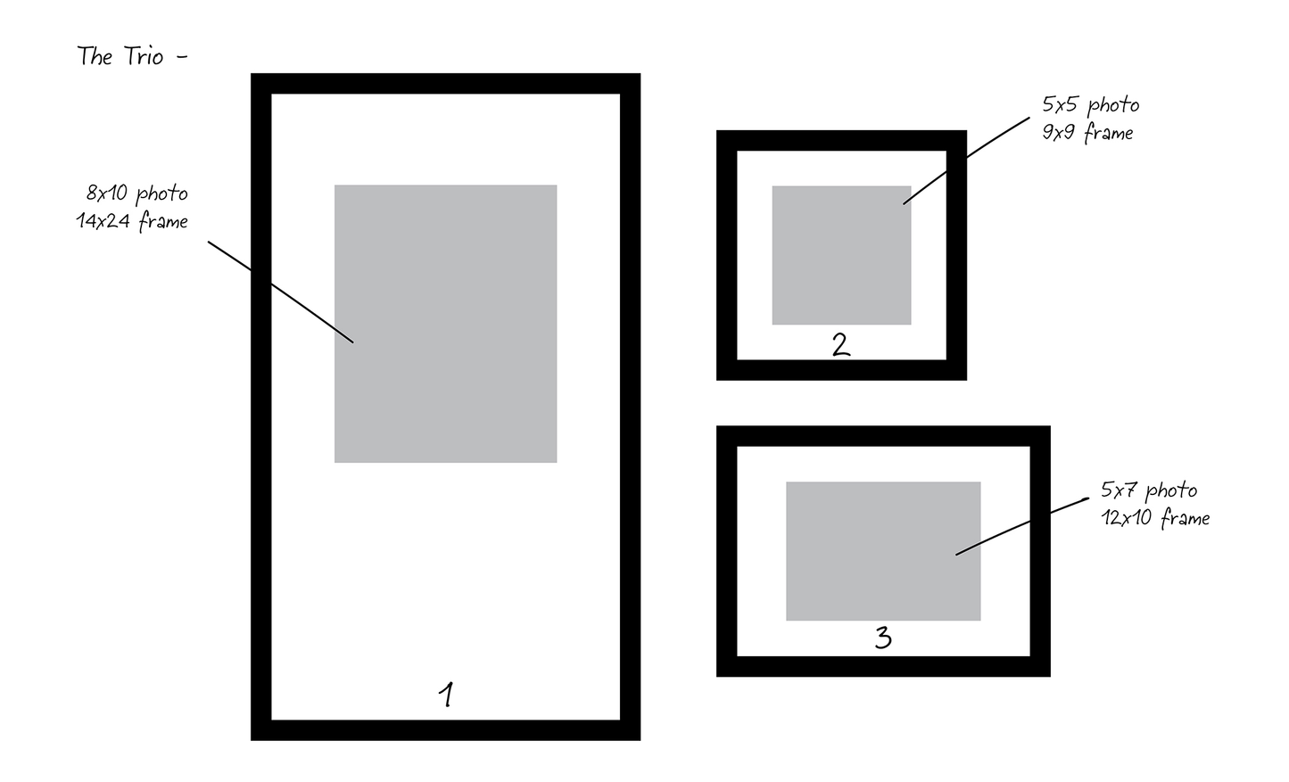 Layout for 3 piece gallery wall.